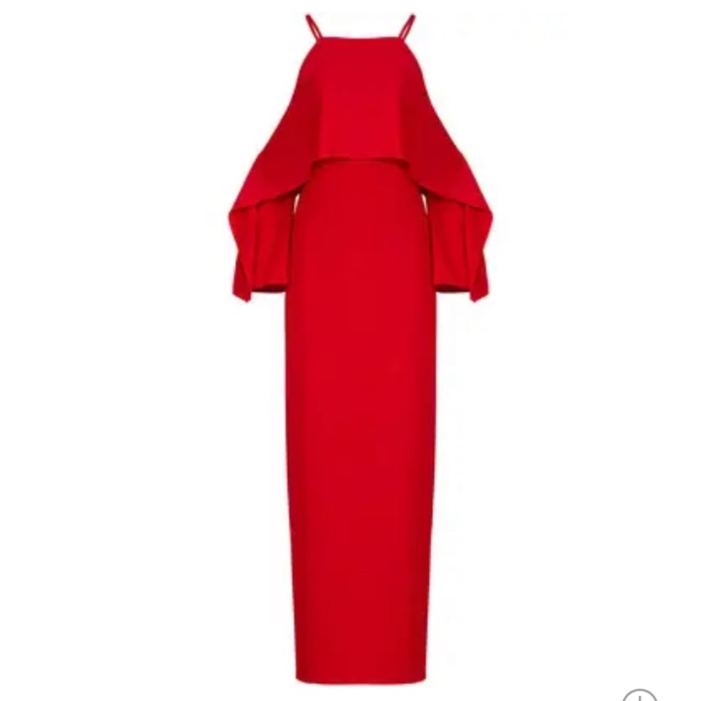 Red Trina Turk Cold Off the Shoulder Maxi Dress Gown with Slit